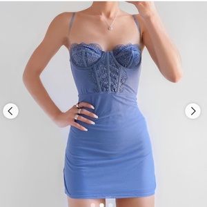 Urban Outfitters - Corset Bustier Modern Love Lace Mini Dress in Blue